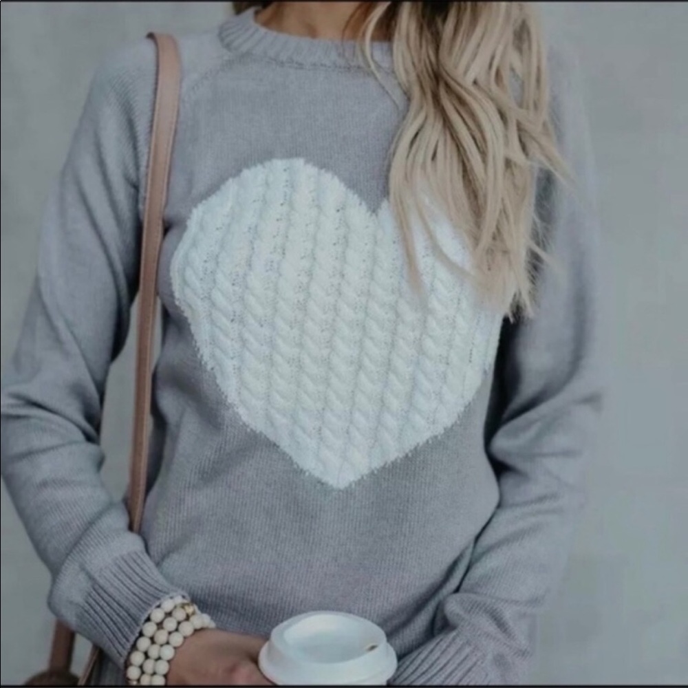 Gray Heart Long Sleeve Sweater - Picture 2 of 9